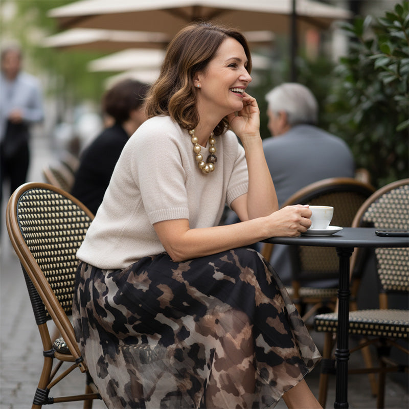 VELESSA | LEOPARD FLOWY SKIRT AND SWEATER SET