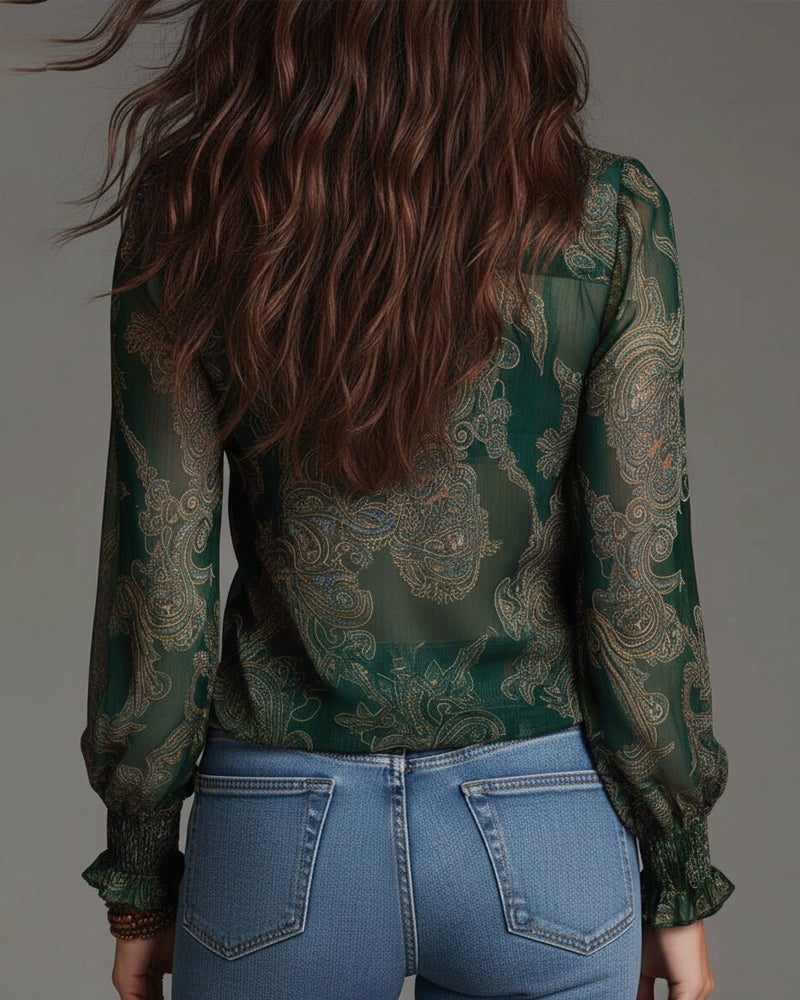 EMMA | RETRO RUFFLE HALF-ZIP BLOUSE