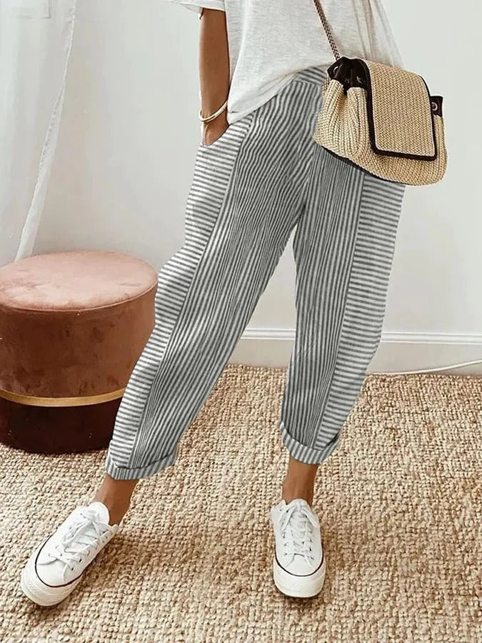 VICTORIA | STRIPED STRAIGHT-LEG TROUSERS