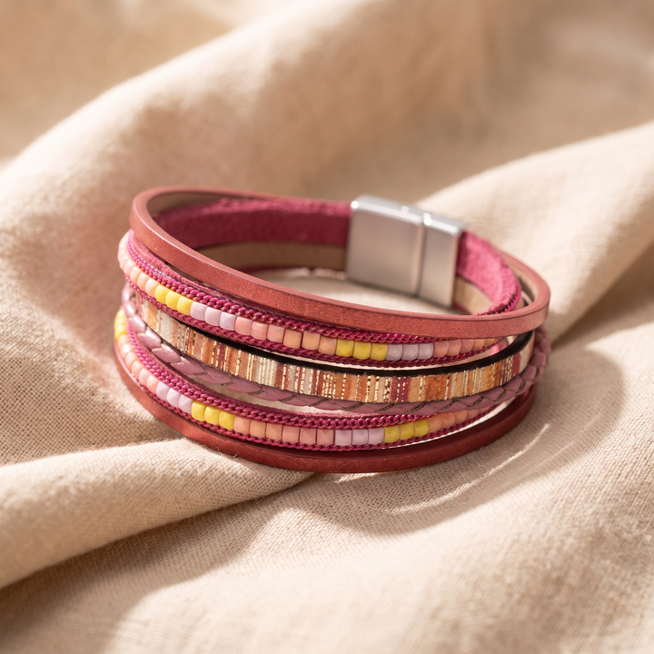ROSALIND | RASPBERRY LEATHER WRAP BRACELET