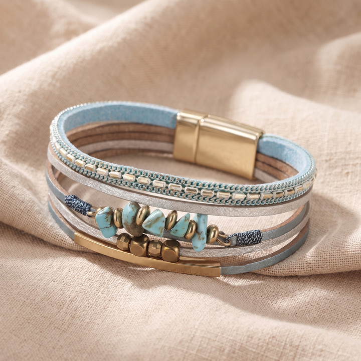 CLEMENTINE | TURQUOISE STONE CHIP LEATHER BRACELET