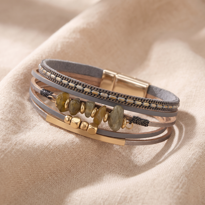 NORA | MOSS STONE CHIP LEATHER BRACELET