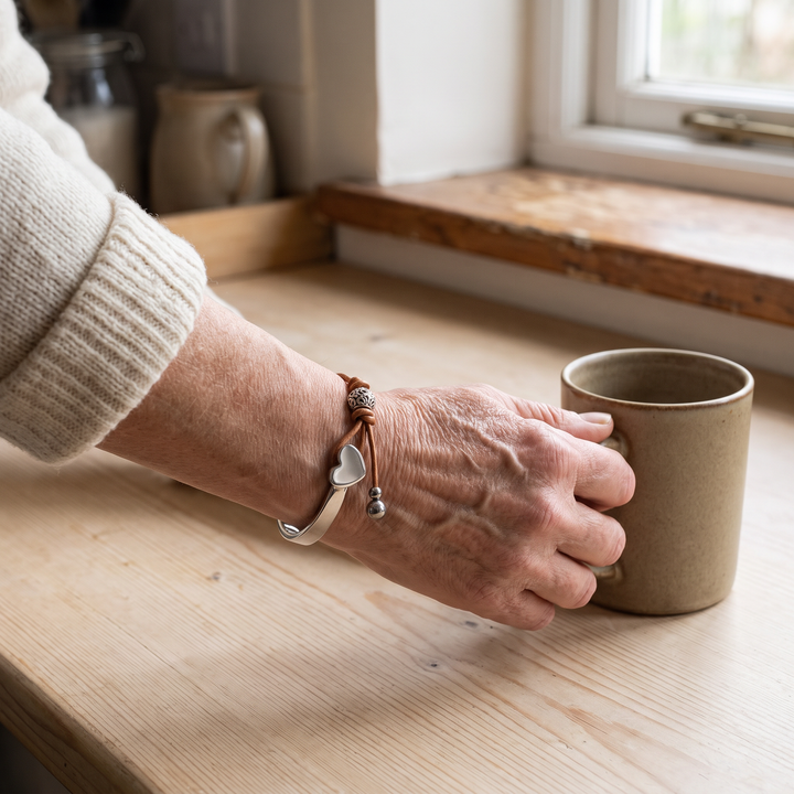 HARRIET | HEART CHARM LEATHER CUFF BRACELET