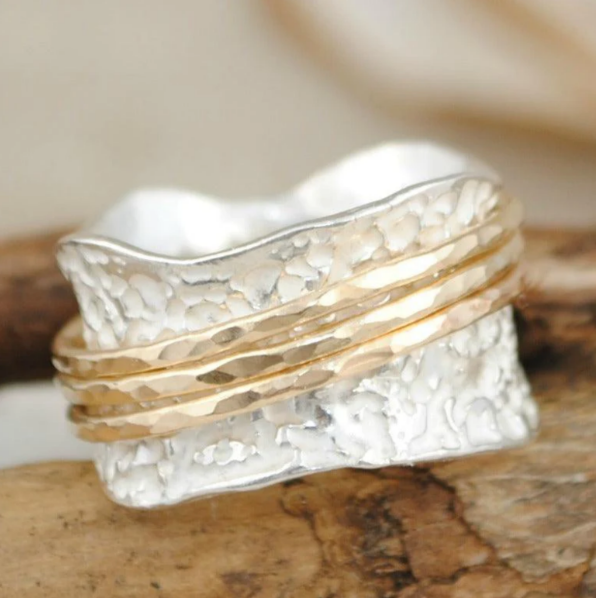 ISLA | RETRO GOLD AND SILVER THIN SPINNER RING