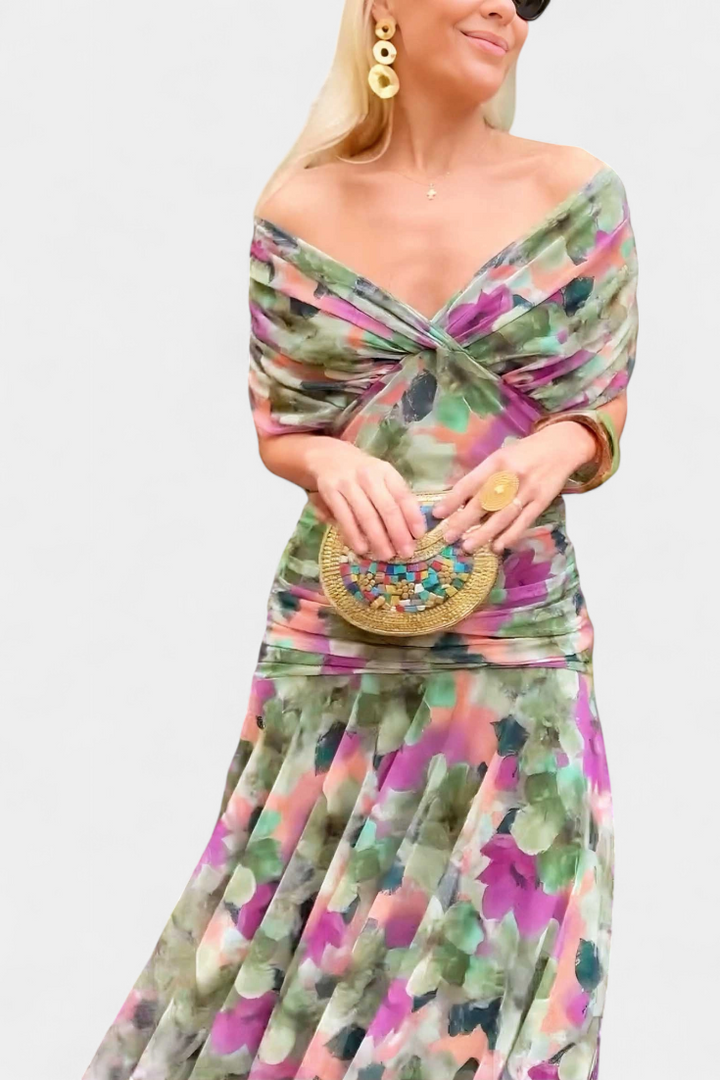 SYLVIA | LONG FLORAL V-NECK DRESS