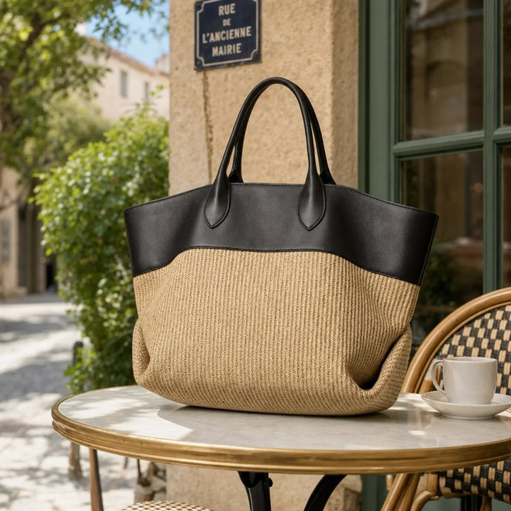 COLETTE | BLACK COLOURBLOCK WOVEN TOTE BAG