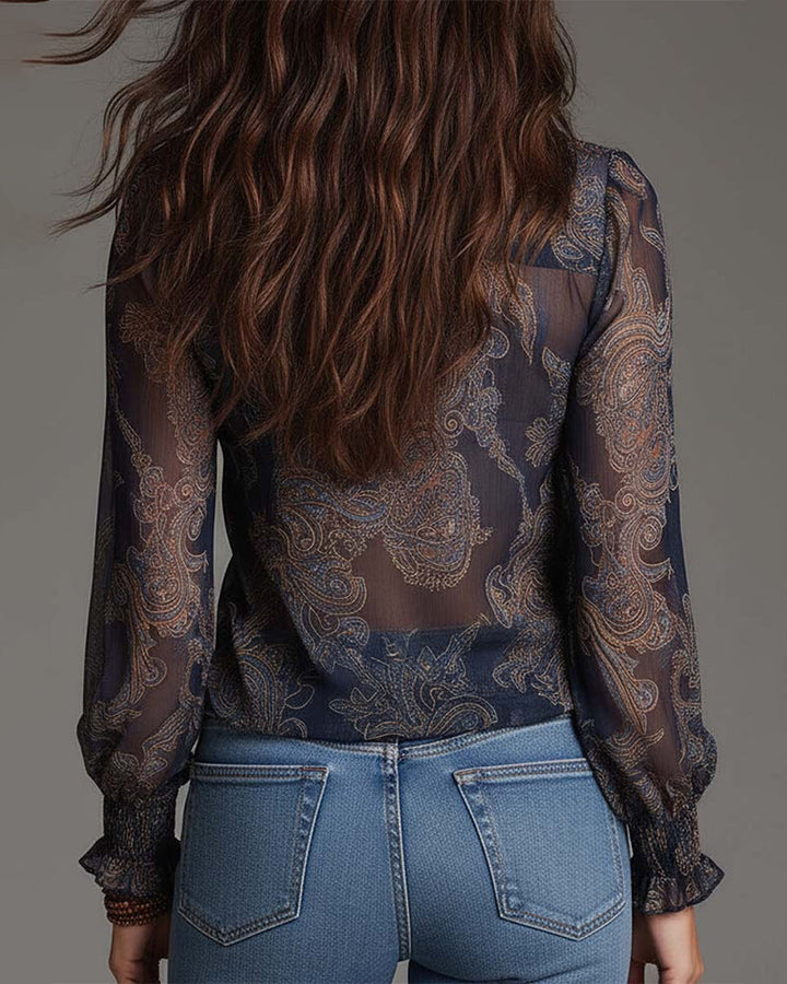 EMMA | RETRO RUFFLE HALF-ZIP BLOUSE