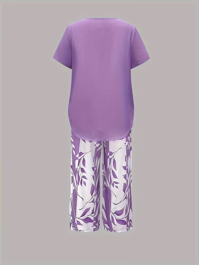 ARVESSA | CASUAL LEAF PRINT TWO-PIECE SET