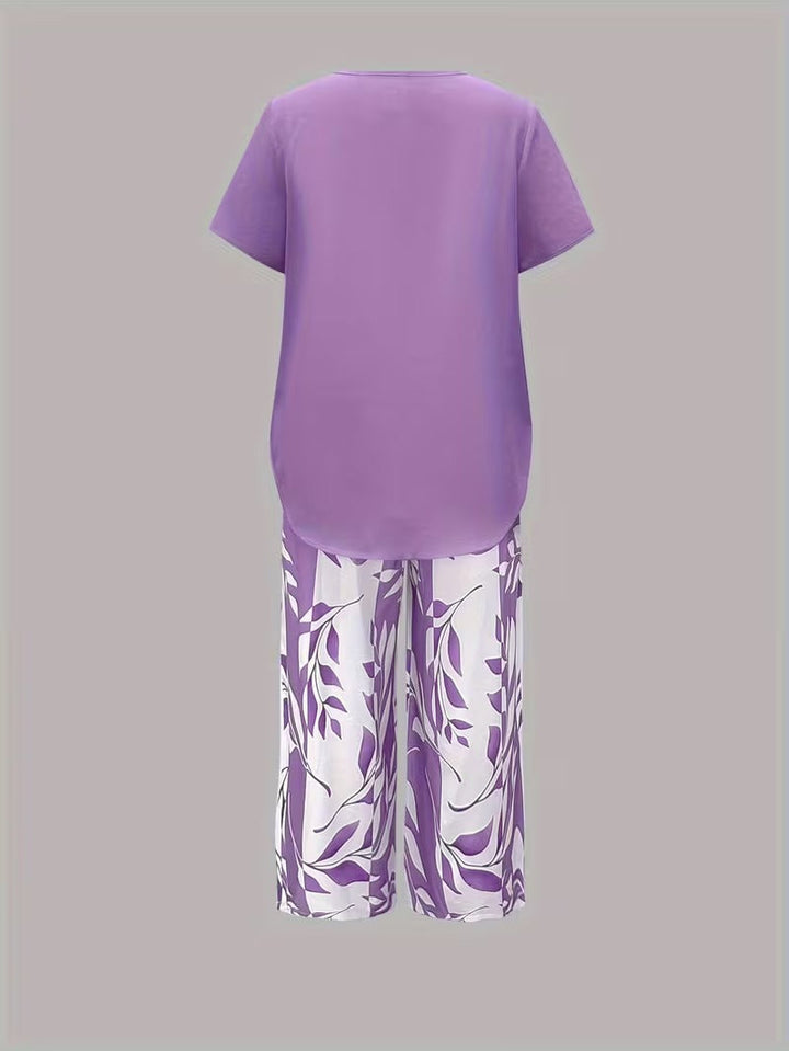 ARVESSA | CASUAL LEAF PRINT TWO-PIECE SET