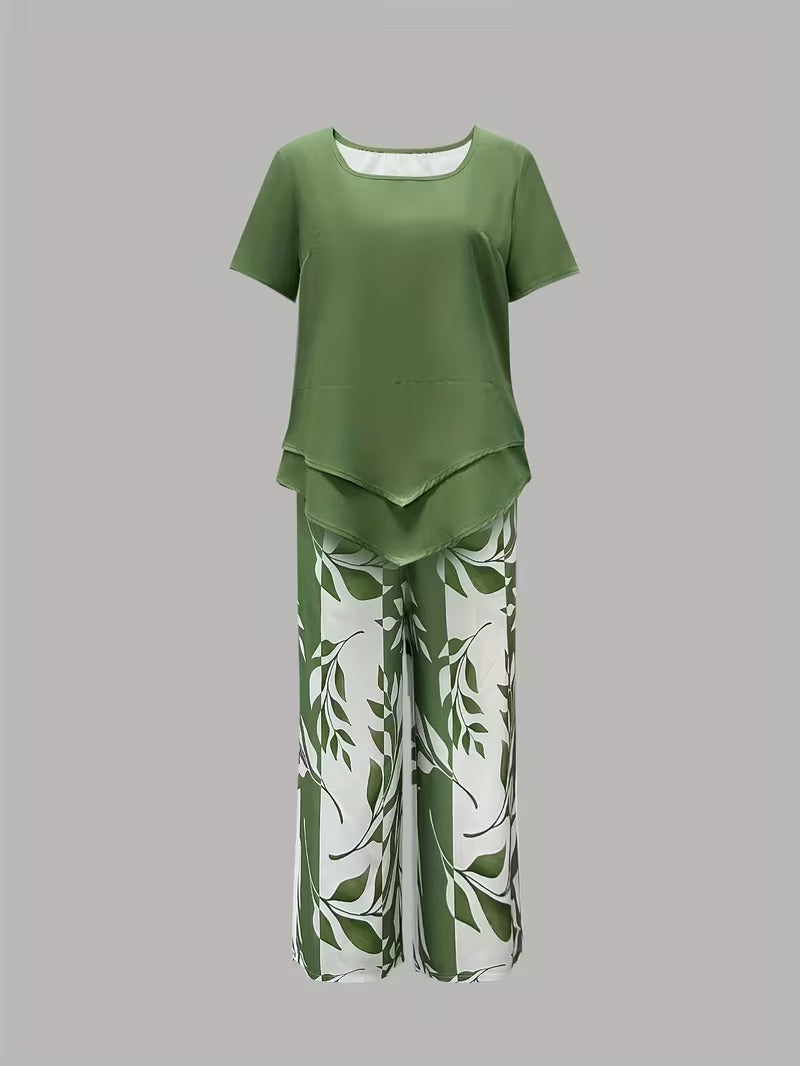 ARVESSA | CASUAL LEAF PRINT TWO-PIECE SET