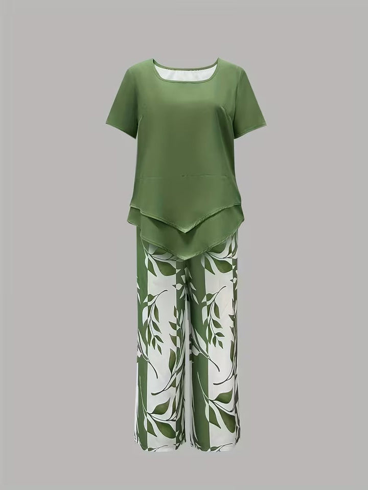 ARVESSA | CASUAL LEAF PRINT TWO-PIECE SET