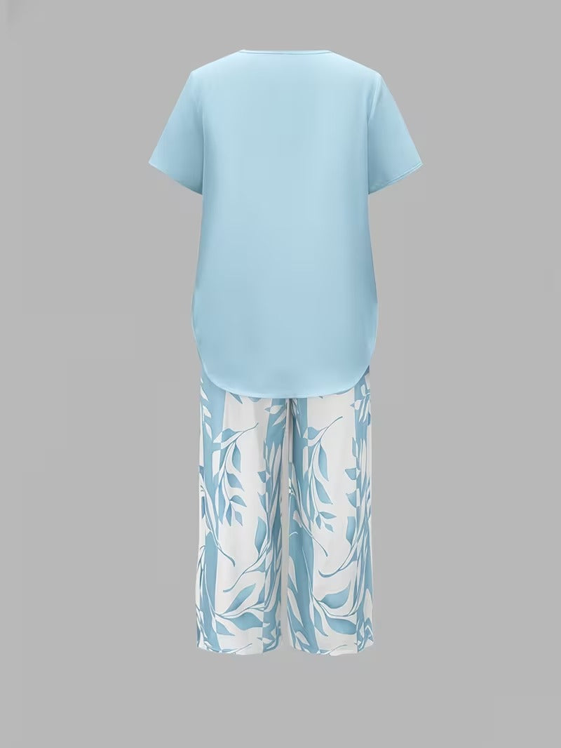 ARVESSA | CASUAL LEAF PRINT TWO-PIECE SET
