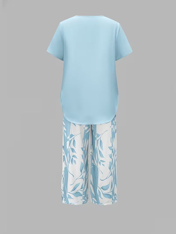 ARVESSA | CASUAL LEAF PRINT TWO-PIECE SET