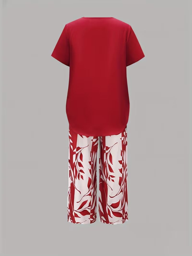 ARVESSA | CASUAL LEAF PRINT TWO-PIECE SET