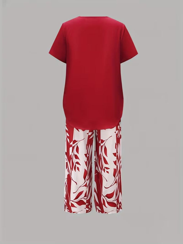 ARVESSA | CASUAL LEAF PRINT TWO-PIECE SET