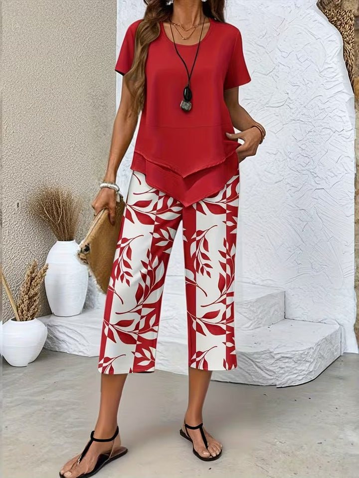 ARVESSA | CASUAL LEAF PRINT TWO-PIECE SET