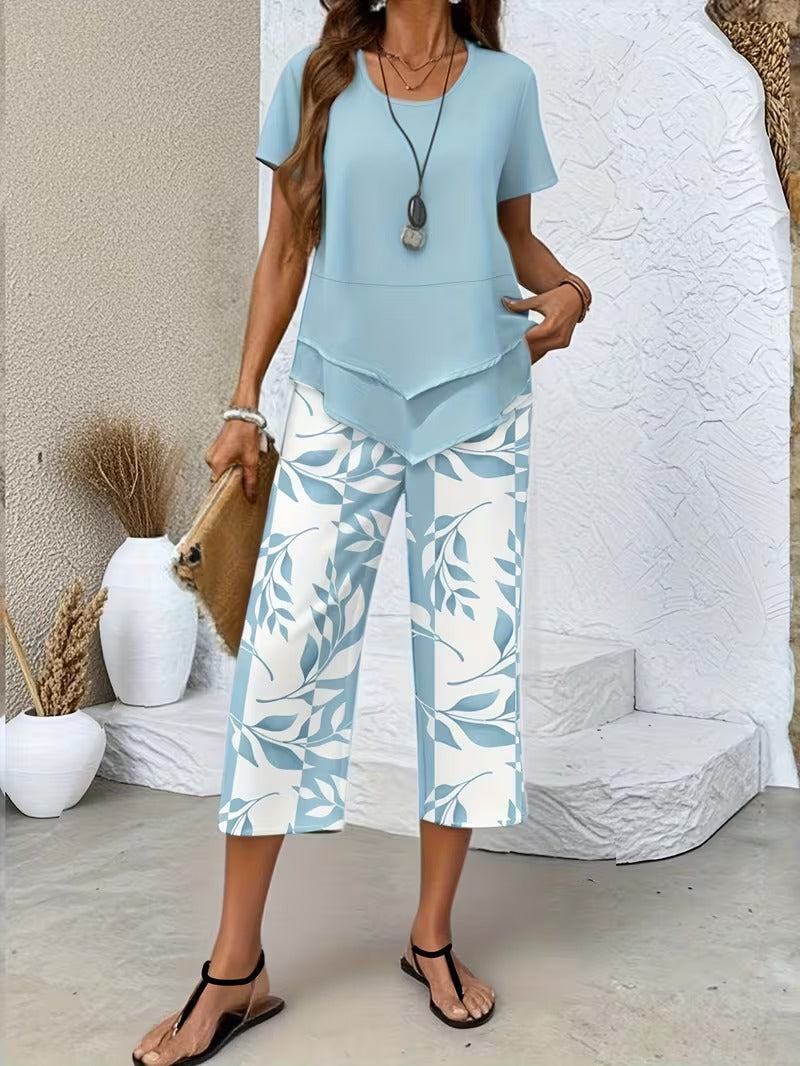 ARVESSA | CASUAL LEAF PRINT TWO-PIECE SET
