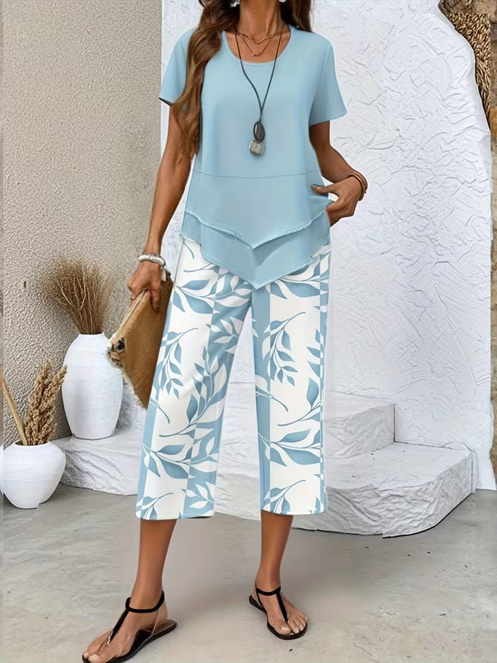 ARVESSA | CASUAL LEAF PRINT TWO-PIECE SET