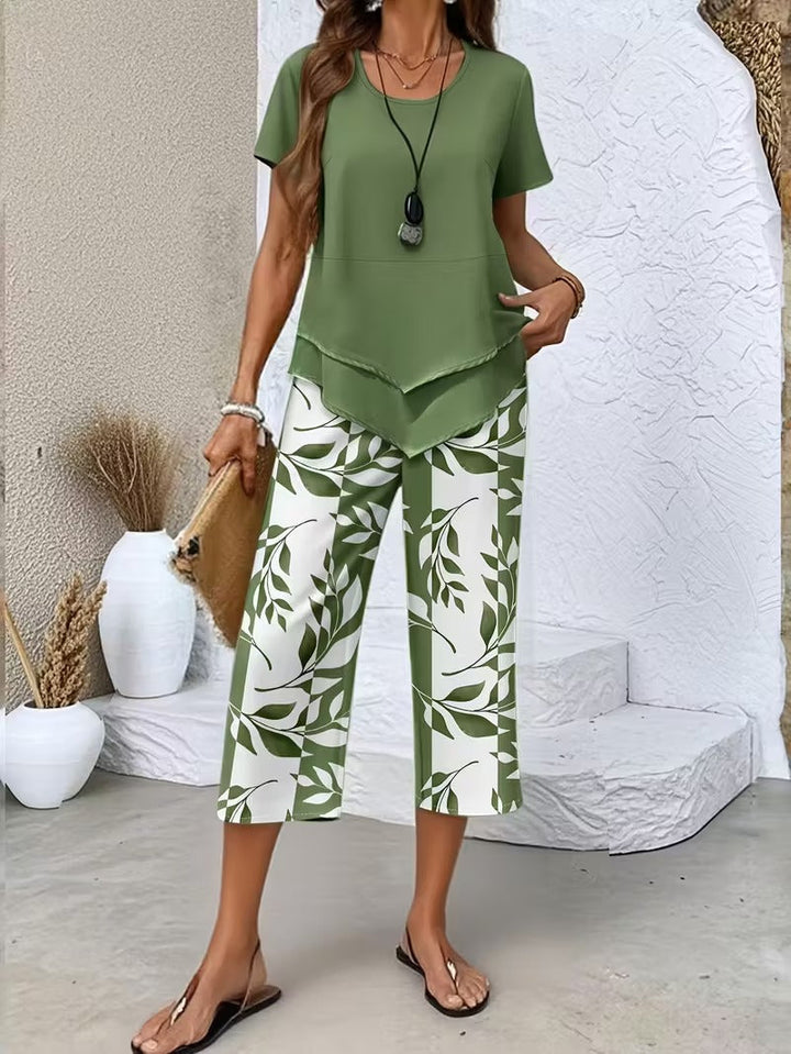 ARVESSA | CASUAL LEAF PRINT TWO-PIECE SET