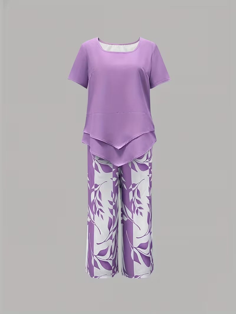 ARVESSA | CASUAL LEAF PRINT TWO-PIECE SET
