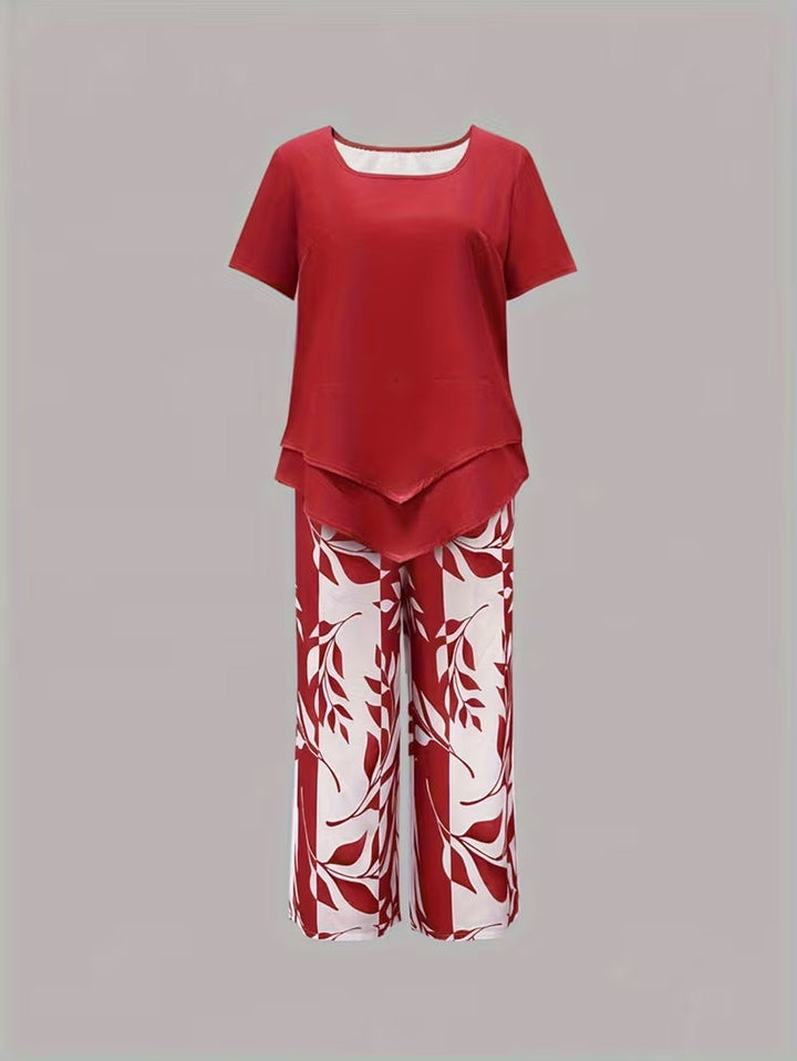 ARVESSA | CASUAL LEAF PRINT TWO-PIECE SET