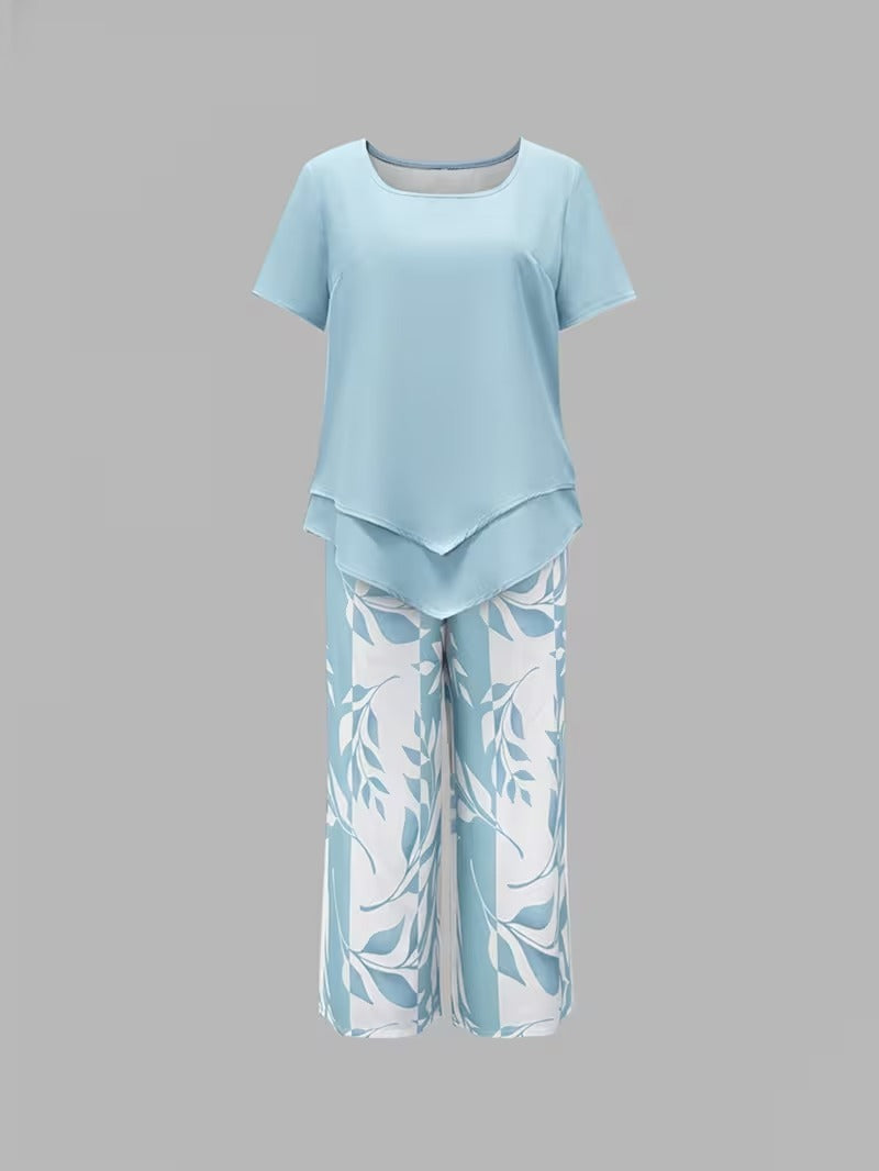 ARVESSA | CASUAL LEAF PRINT TWO-PIECE SET